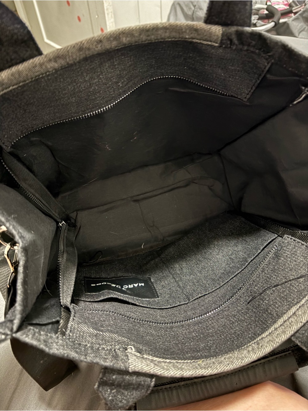 Black and Gray Denim Tote Bag with Top Handles